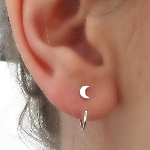 J. C. Jewelry Jewelry - Tiny Silver Crescent Moon Hoop Earrings - Sleeper Hoops - Handcrafted NWT